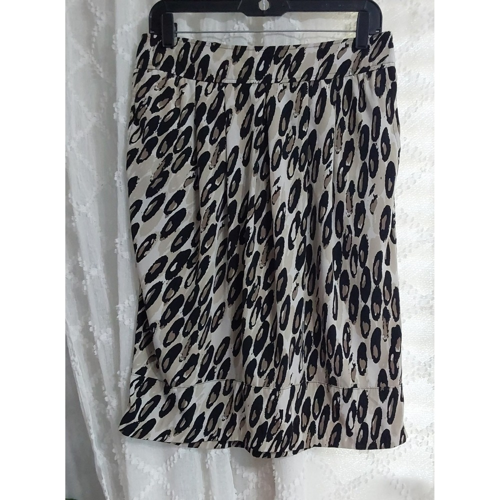 East 5th Womens Medium Leopard Print Elastic Waist Knee Length Skirt Tan Black
